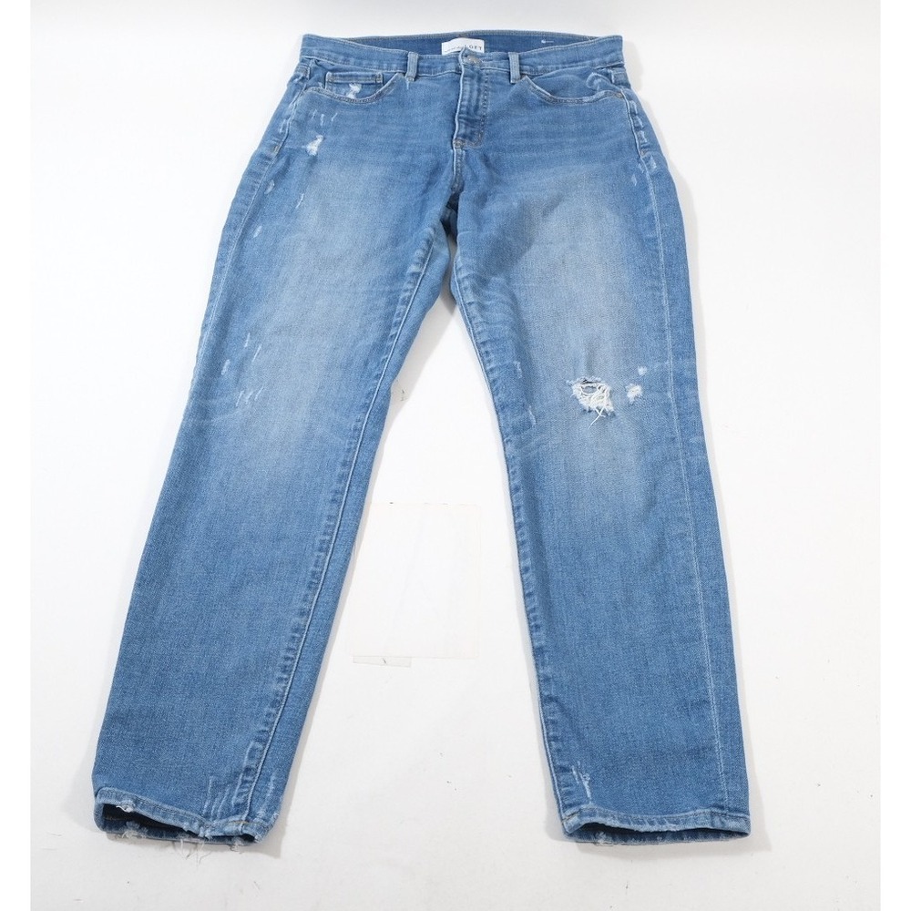 Loft Jeans Women 30 Blue Straight Leg Distressed Denim Mid Rise Medium Wash